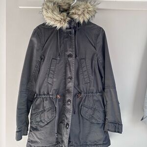 GAP Women's Black Utility Jacket with Fur Hood